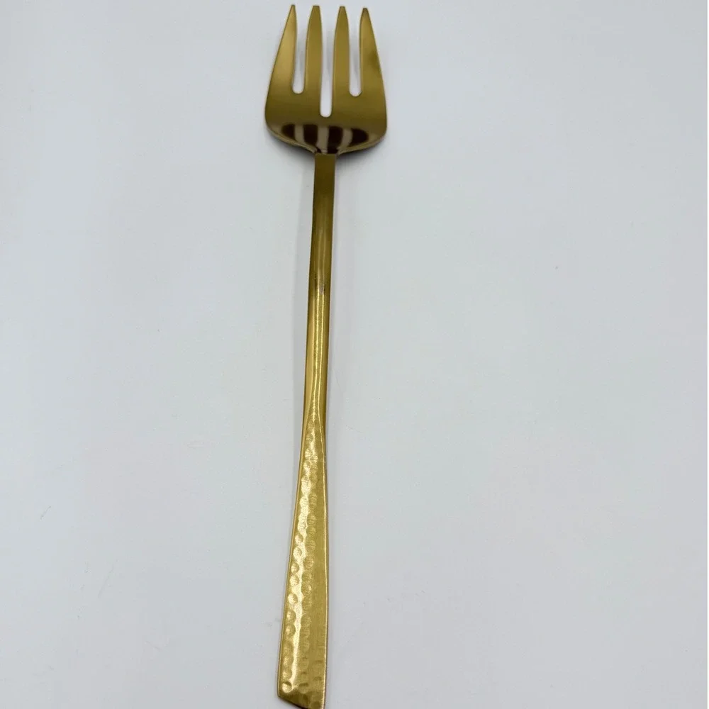 Gold Hammered Serving Spoon and Fork Set 13 Inch Large Polished Flatware‎ 2pc
